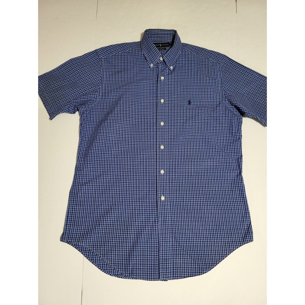 (#7) Polo By Ralph Lauren Short Sleeve Size Men's Medium Button-Up Blue Plaid
